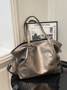 Chic bronze faux leather tote bag with star studs and detachable shoulder strap for women