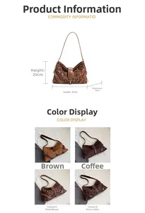 Tableau des tailles détaillé et options de couleurs pour le sac à aisselle minimaliste