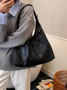 Vintage Laser Cut Hollow Floral PU Leather Shoulder Bag Large Capacity Tote Bag For Women Everyday Commuting Hobo Handbag Set