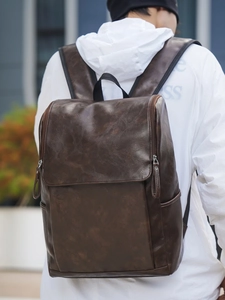 Large Capacity PU Leather Backpack Unisex Vintage Solid Color School Bag For College Students Sports Travel Laptop Backpack