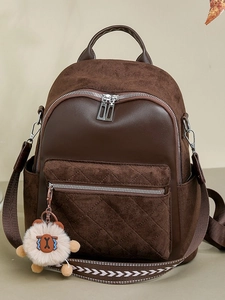 Deep coffee fashion backpack with quilted diamond pattern and woven straps for casual travel