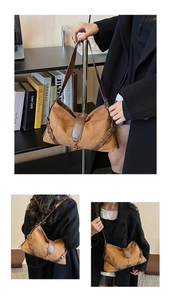 Détails du grand sac cabas en daim marron avec lanières en cuir et double porté épaule