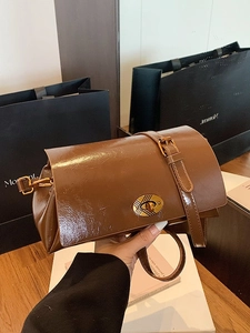 Vintage Retro Glossy PU Leather Underarm Shoulder Bag For Women Korean Style Square Crossbody Bag With Metal Turn Lock