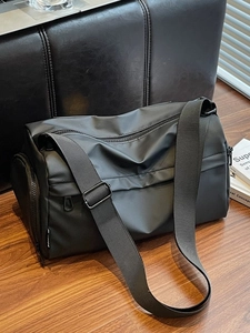 Fashionable black multi-layered nylon crossbody bag with large capacity and wide strap