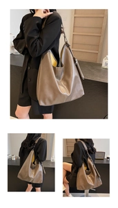 Détail du sac cabas marron avec bandoulière nouée et doublure jaune contrastée