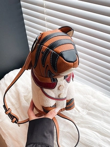 Creative Tiger Shape Crossbody Bag For Women Faux Fleece Splicing PU Leather Cartoon Animal Shoulder Bag With Tassel Decor