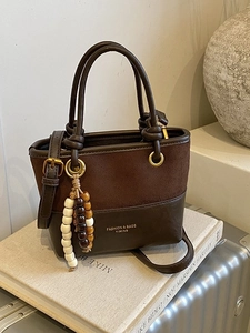 Women Vintage Splicing Shoulder Bag Fashion Leopard Print PU Leather Crossbody Bucket Bag With Beaded Charm Daily Use