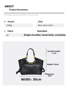Dimensioni dettagliate della borsa hobo in PU nero con catena dorata e specifiche