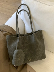 Bolso de Mano Tote de Cuero PU Minimalista para Mujer Bolso de Hombro de Gran Capacidad Con Mini Pochette Moda