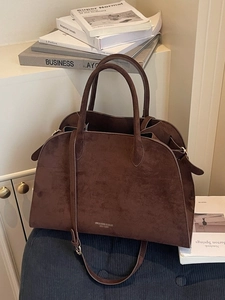 Women Large Suede Tote Bag Vintage Minimalist Faux Suede Crossbody Handbag High Capacity Office Commute Top Handle Bag