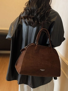 Brown suede leather tote bag for women with large capacity and minimalist vintage style