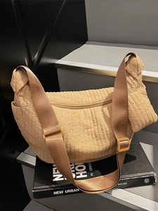 Korean Style Quilted Hobo Crossbody Bag For Women Large Capacity Solid Color Shoulder Bag With Pouch Casual Messenger Bag