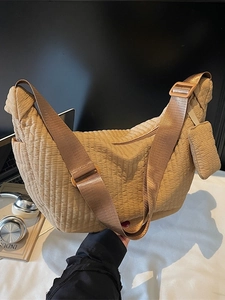 Khaki quilted half-moon hobo bag with wide strap and matching mini coin purse detail