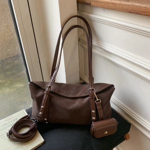 Deep brown retro underarm bag set with mini pendant and extra shoulder strap