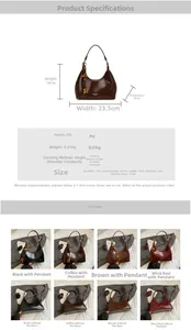Detailed dimension chart and color guide for a vintage faux leather hobo shoulder bag