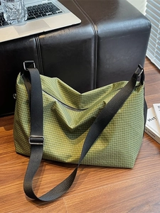 Japanese style green checkered tote bag with wide strap for daily commute and travel