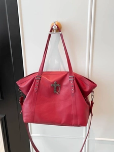 Retro red large tote bag with silver cross charm and star rivets in punk style