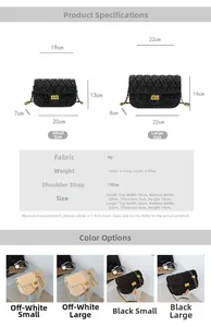 Size chart for quilted PU leather crossbody bag showing detailed dimensions and strap length