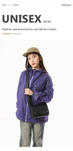 Chic black leather crossbody square bag styled with casual windbreaker and denim outfit
