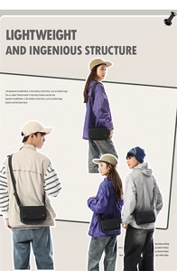 Collage of four models styling a black pebbled leather crossbody bag in a studio setting