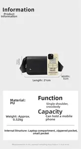 Detailed size specifications for the vintage PU leather shoulder bag 21x11x5cm