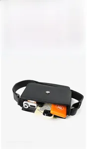 Capacity display of vintage black rectangular crossbody bag with pebble grain leather texture