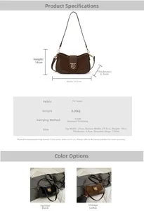 Detail view of vintage PU leather crossbody bag featuring a round metal twist lock clasp