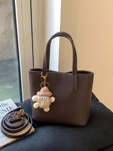 Women's Trendy Lychee Pattern PU Leather Shoulder Bag Vintage Small Square Crossbody Bag With Plush Charm Elegant Tote Bag