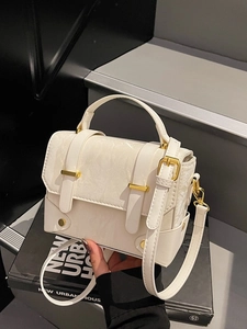 Women Retro Crinkled PU Leather Crossbody Bag Gold Buckle Handbag Small Square Shoulder Bag Fashion Daily Top Handle Bag