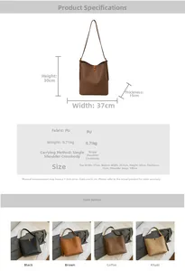 Tableau des tailles détaillé et spécifications du grand sac seau en cuir PU souple