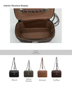 Internal structure and color options of the quilted chain box bag in four shades