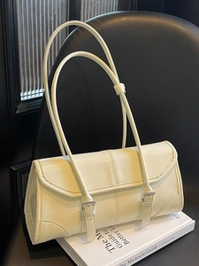 2025 Vintage Oil Wax PU Leather Underarm Baguette Bag For Women Minimalist Flap Shoulder Bag With Double Straps Buckles