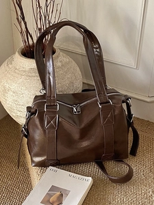 Damen Retro PU Leder Große Kapazität Tragetasche Minimalistische Boston Kissen Tasche Mode Umhängetasche Casual Reise Handtasche