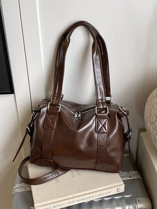 Vintage dunkelbraune Tote Bag aus Öl-Wachs-Leder mit großem Fassungsvermögen und Henkeln