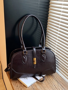 Vintage Boston-Tasche aus glänzendem Ölwachsleder in Dunkelbraun mit Goldschloss