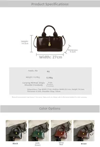 Detailed size parameters and color options for the vintage women's small square handbag