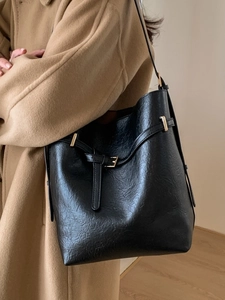 Borsa a Secchiello Retrò in Pelle PU Per Donna Borsa a Spalla Minimalista Di Grande Capacità Con Decoro Fibbia Casual Tracolla