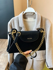 French Style Women PU Leather Shoulder Bag Vintage Chunky Gold Chain Crossbody Bag Square Flap Commuter Handbag Daily Purse