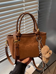 Borsa a Tracolla Leopardata in Pelle PU Smerigliata Con Manico a Nodo Pendente in Peluche Stile Street Retrò Donna Borsa a Mano
