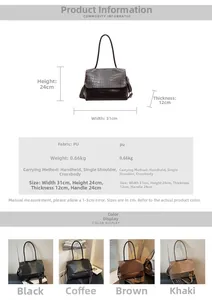 Size chart and detail views of a large crocodile texture PU leather tote bag in four colors