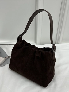 Women Pleated PU Leather Bucket Bag Minimalist Gathered Crossbody Bag Vintage Frosted Solid Color Daily Shoulder Bag