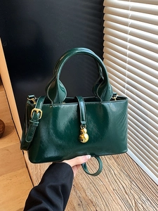 Retro Korean Style PU Leather Small Square Bag For Women Glossy Handbag Crossbody Shoulder Bag With Gold Gourd Pendant