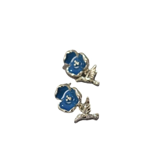 Vintage Morandi blue flower and bird earrings with 925 silver needles on white background