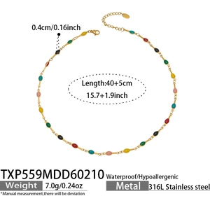 Detailed specs of waterproof 316L stainless steel colorful enamel bead necklace