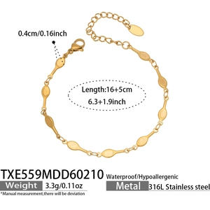Detailed size parameters of 18K gold plated 316L stainless steel bracelet with dimensions