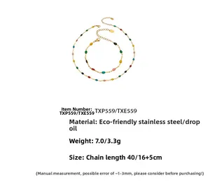 Detailed size and material guide for colorful stainless steel necklace and bracelet set
