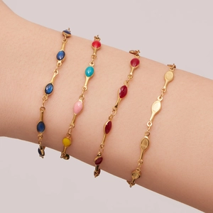 Colorful drip oil enamel stainless steel bracelets in gold plating for women fashion