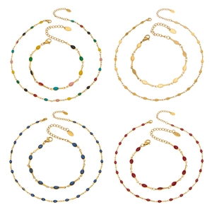 Dopamine style enamel drop necklace and bracelet set in stainless steel gold plating