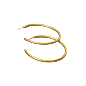 Classic matte gold brass hoop earrings with 925 silver needles and brushed metal texture