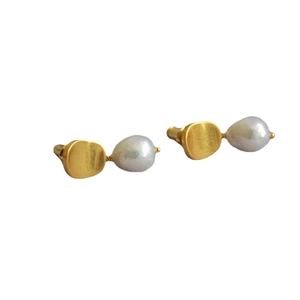 French vintage matte gold brass studs with irregular organic shapes and baroque pearls